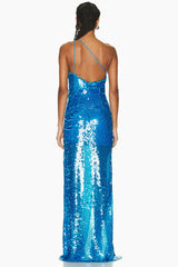 Deep Slit One Shoulder Sequin Dress