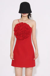 Floral Appliqué Gabardine Mini Dress