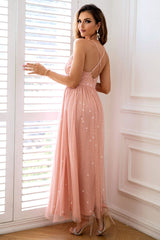 Rhinestone Ruched Split Thigh Cami Formal Dress