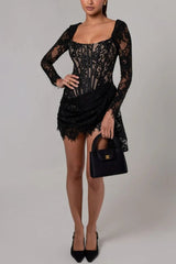 Sweetheart Long Sleeve Lace Mini Dress