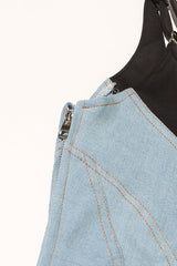 Bi-Material Spiral Denim Dress