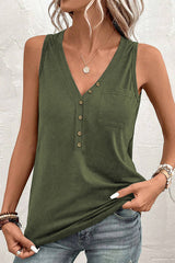 Buttoned Deep V Tank