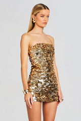 Stergiani Sequin Strapless Mini Red Dress