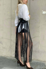 High Waist Stylish Leather Tassel Sexy Skirt