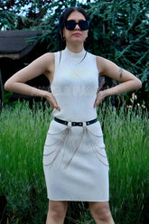 Adjustable Stylish Leather Belt with Chain, Dress Belt with Chain