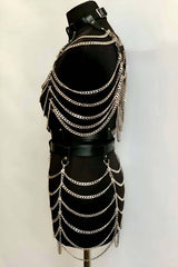 Chain Crop and Skirt Harness Bottom Top Set, Festival Stage Outfits