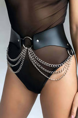 Chain Leather Belt, Stylish Waist Belt, Chain Detailed Dress Belt
