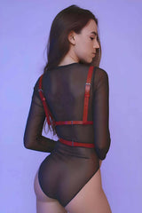 Stylish Chest Harness Over Dress, Vegan Leather Women's Harness - Women's Leather Underwear