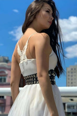 Triple Thin Stripe Adjustable Stylish Leather Waist Corset Belt on Dress