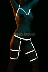 Erotic Clothing Dance Dresses Reflective Garter Harness Set