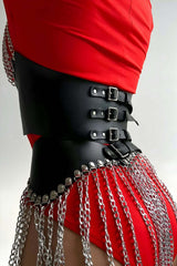 Stylish Leather Skirt and Bustier Set with Chains