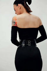 Rivet Detailed, Stylish Dress Over Leather Corset Belt, Dress Belt