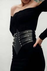 Rivet Detailed, Stylish Dress Over Leather Corset Belt, Dress Belt