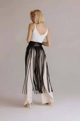 Tassel Leather Skirt, Stylish Tassel Leather Skirt Above Waist