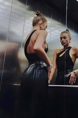 Tassel Leather Skirt, Stylish Leather Skirt, Long Leather Skirt, Black Leather Skirt