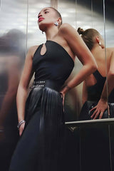 Tassel Leather Skirt, Stylish Leather Skirt, Long Leather Skirt, Black Leather Skirt