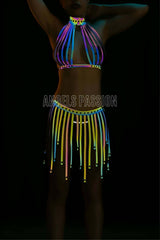 Tasseled Colorful Reflective Fancy Dress - Sexy Harness Underwear
