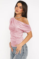 One Shoulder Sequin Top