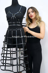 Leather Skirt and Leather Chest Harness Set, Cosplaywear