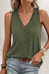 Buttoned Deep V Tank