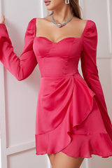 High Waist Bishop Sleeve Solid Dress