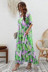 Print Short Sleeve Wide Hem Maxi Dress