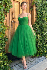 Pleats Spaghetti Straps Midi Dress