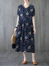 Beautiful summer floral cotton linen Smock slim dress Fit