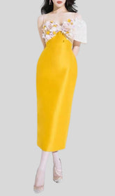 Yellow Flower ONE WORD LED Midi Dress