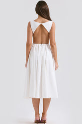 Cindy White Twill Midi Sundress