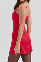 Scarlet Satin Mini Dress - Red