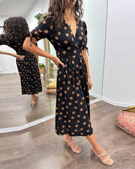 Melodyâ„?- Polka Dots V-Neck Dress