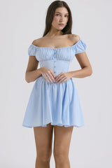 Nala French Navy Gathered Mini Dress