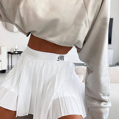 White Preppy Plaited Midi Skirts