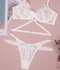 Floral Sheer Lace Strappy Lingerie Set