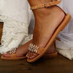 Rhinestone Flower Decorated Flat Sandal