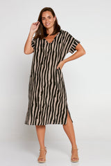 Esiteri Cotton Dress - Brown/Black Stripe
