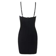 FUSAE Black Mini Dress with Crystal FLowER