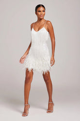 Opal Women's Cocktail Dress with Fringe Feathers