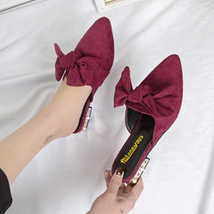 Canvas Bonded Leather Solid Color Pointed Toe with Luxury Low Heels Women Mules Shoes