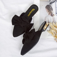 Canvas Bonded Leather Solid Color Pointed Toe with Luxury Low Heels Women Mules Shoes