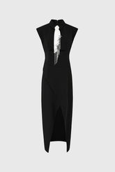 Midi Dress with Tie Detail - Black
