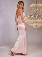 Floral Jacquard Lace Up Backless Split Hem Satin Dress