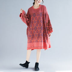 Crew Neck Printed Sweatshirt Dress