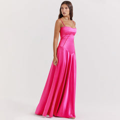 Anabella Black Lace Up Maxi Dress - Rose Red