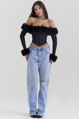 Black Faux Fur Trimmed Bustier