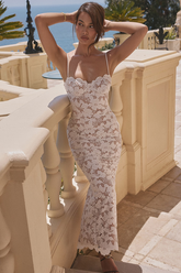Pearl White Floral Embroidered Maxi Dress