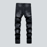 White patch men's biker jeans