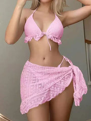Ruffle Lace-Up Mesh Overlay