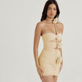 AMI FLowER DECORATED Beige Mini Dress